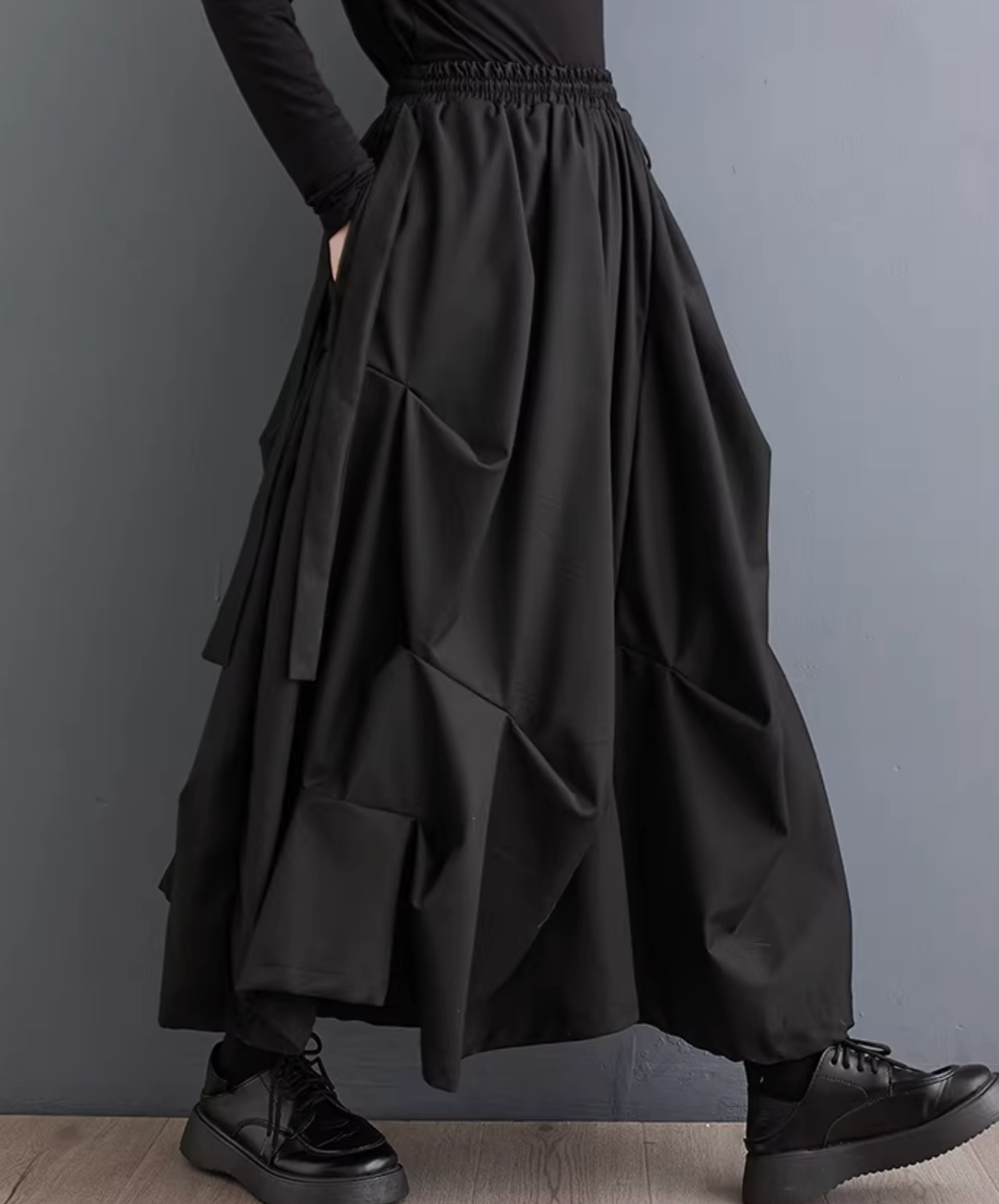 dark pleated drape wide pants EN2833