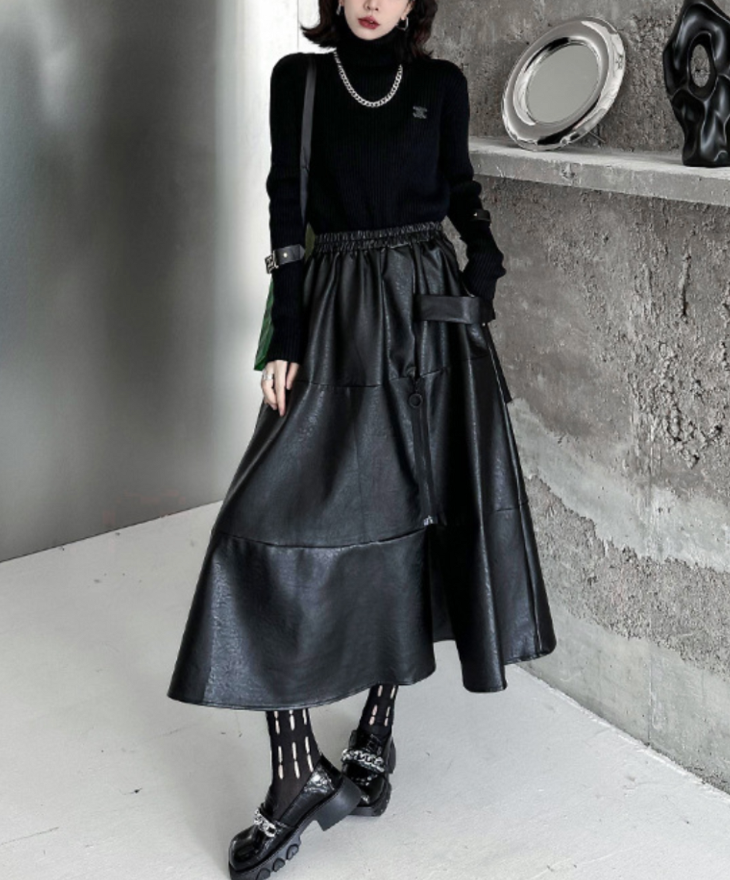 retro design hard pu leather skirt EN2342