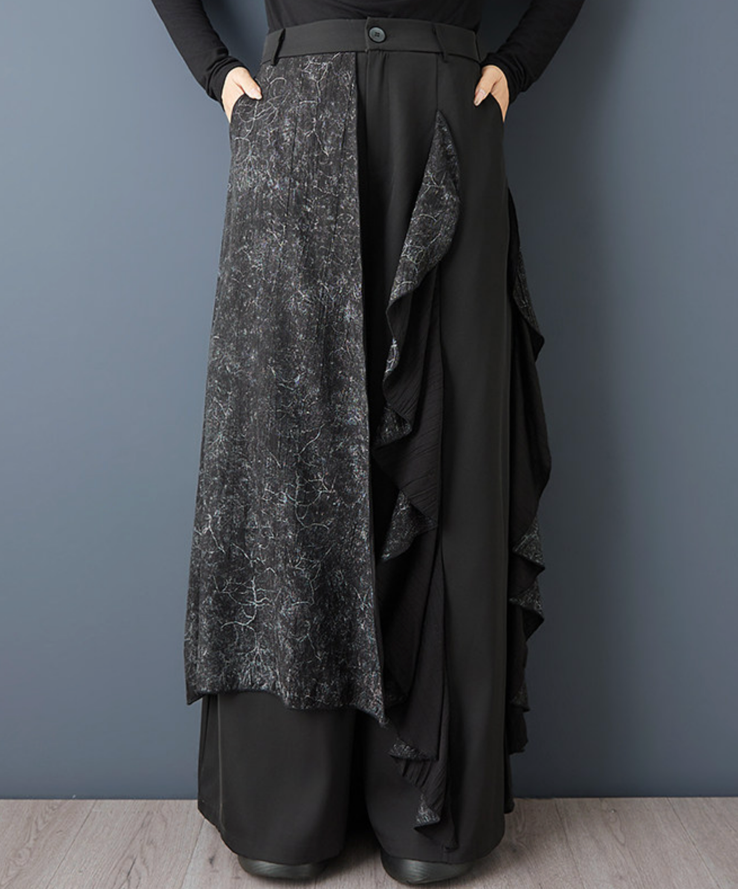 dark printed patchwork Irregular wide pants EN2727