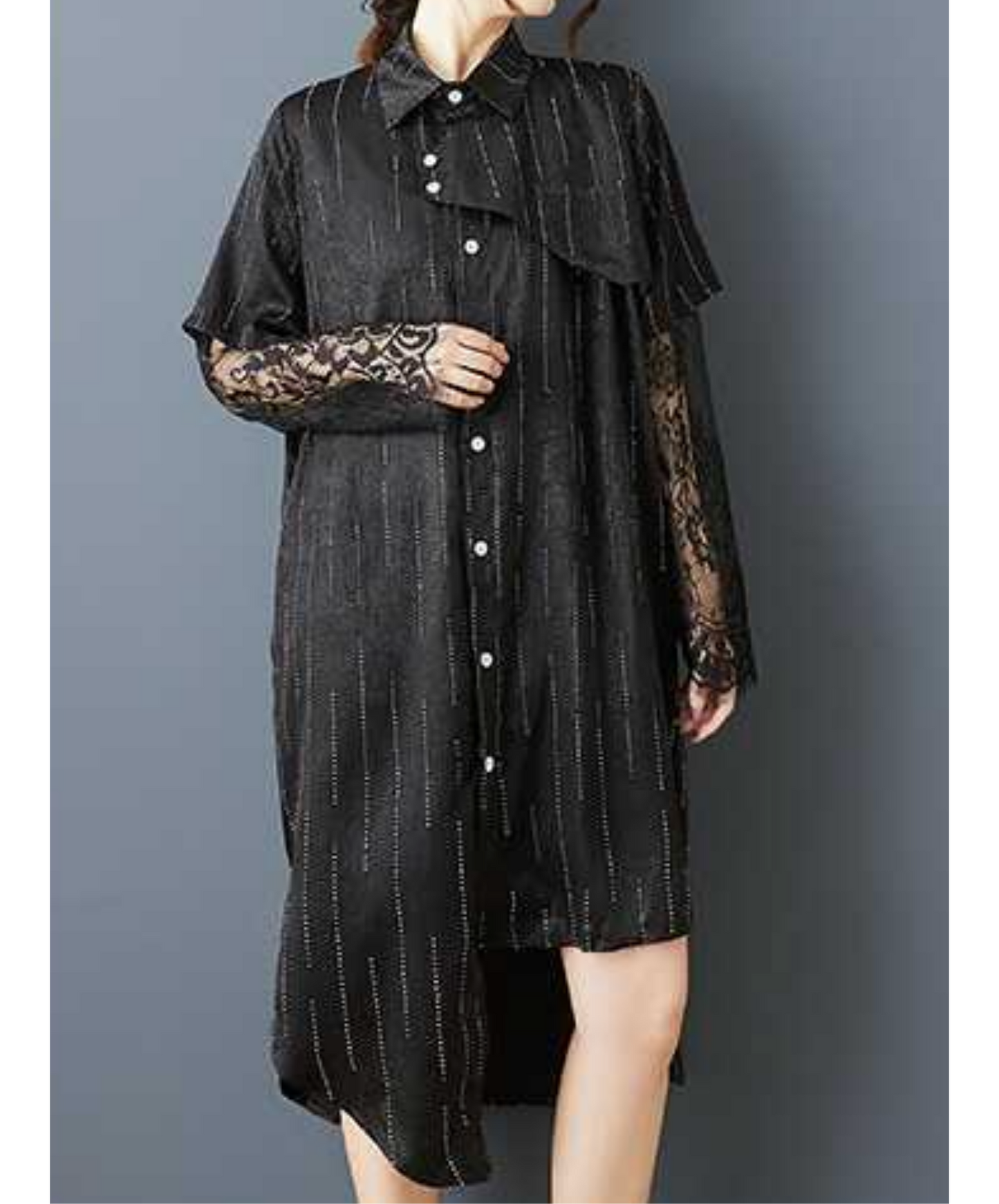 diamond stripe stitch lace long shirt EN2837