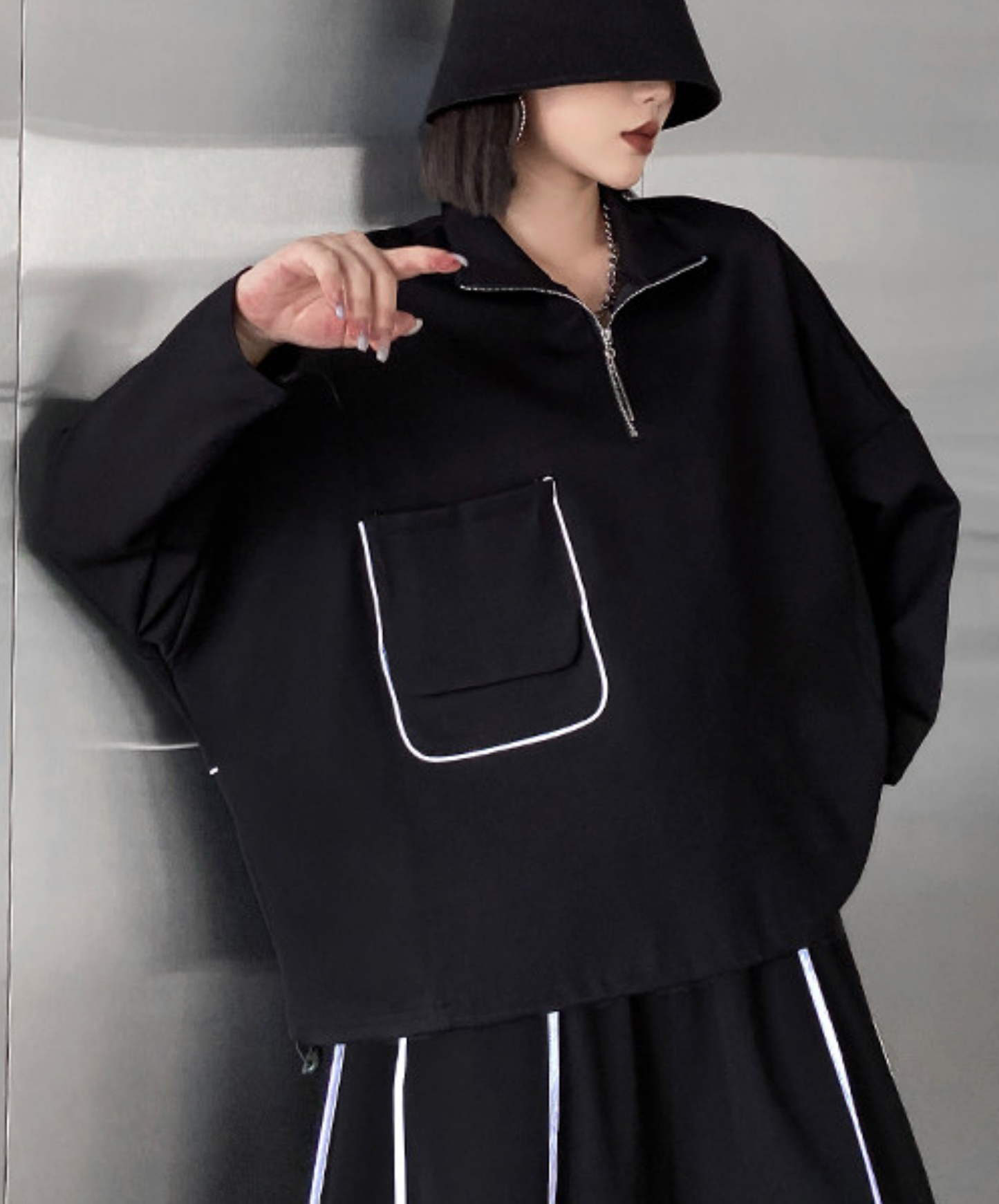 batwing sleeve white line sweatshirts EN2709