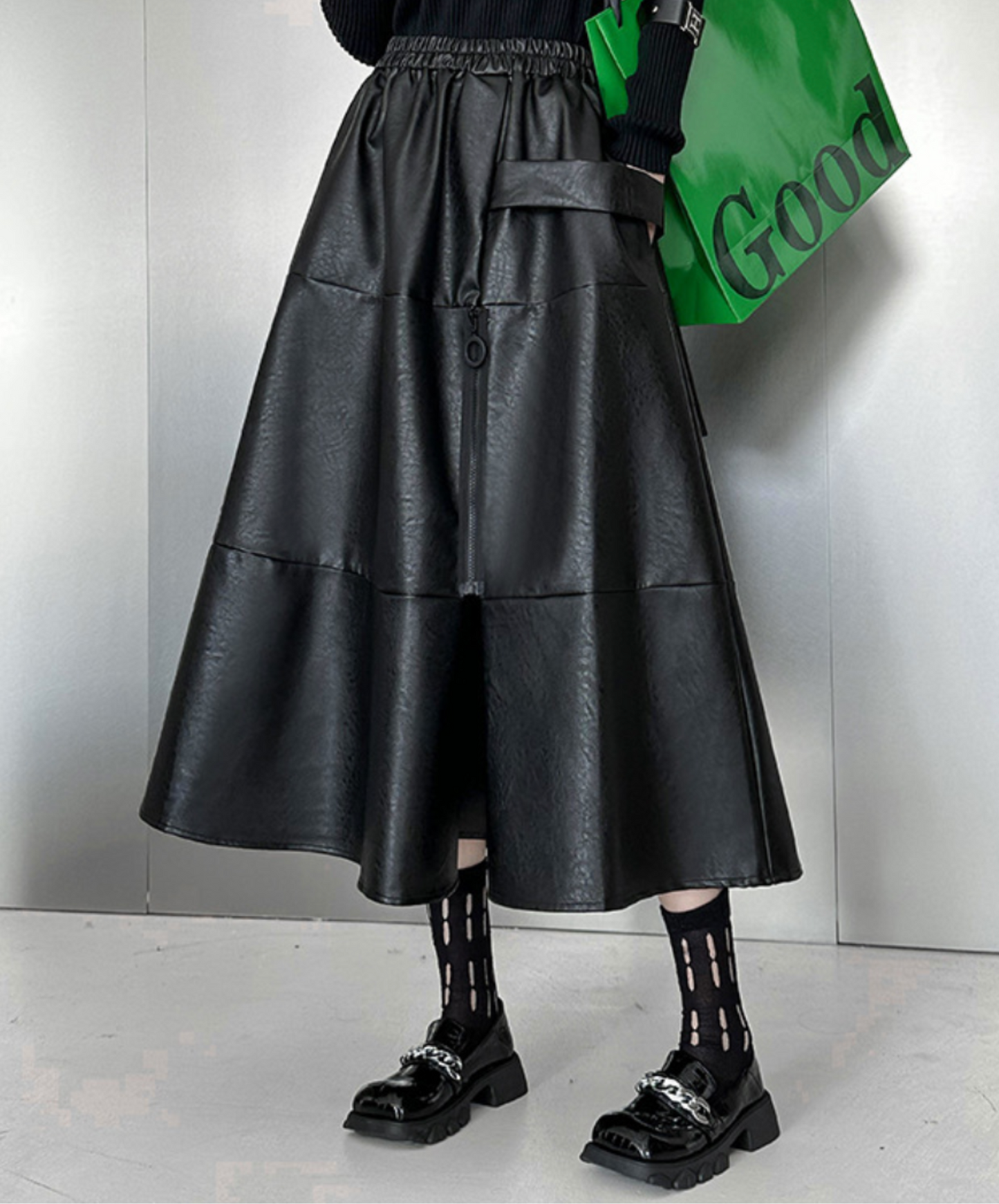 retro design hard pu leather skirt EN2342