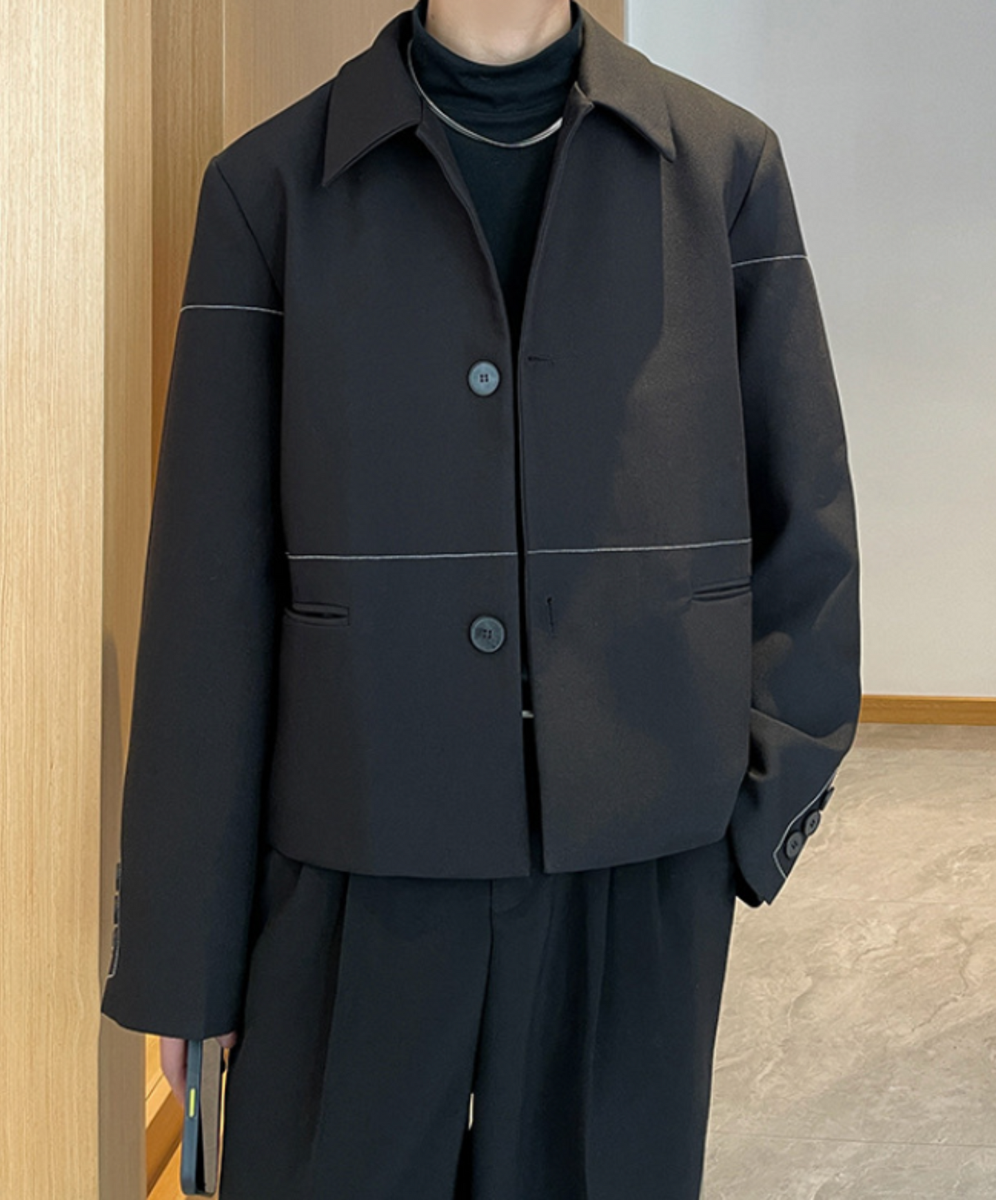 thin line button decoration jacket EN2362