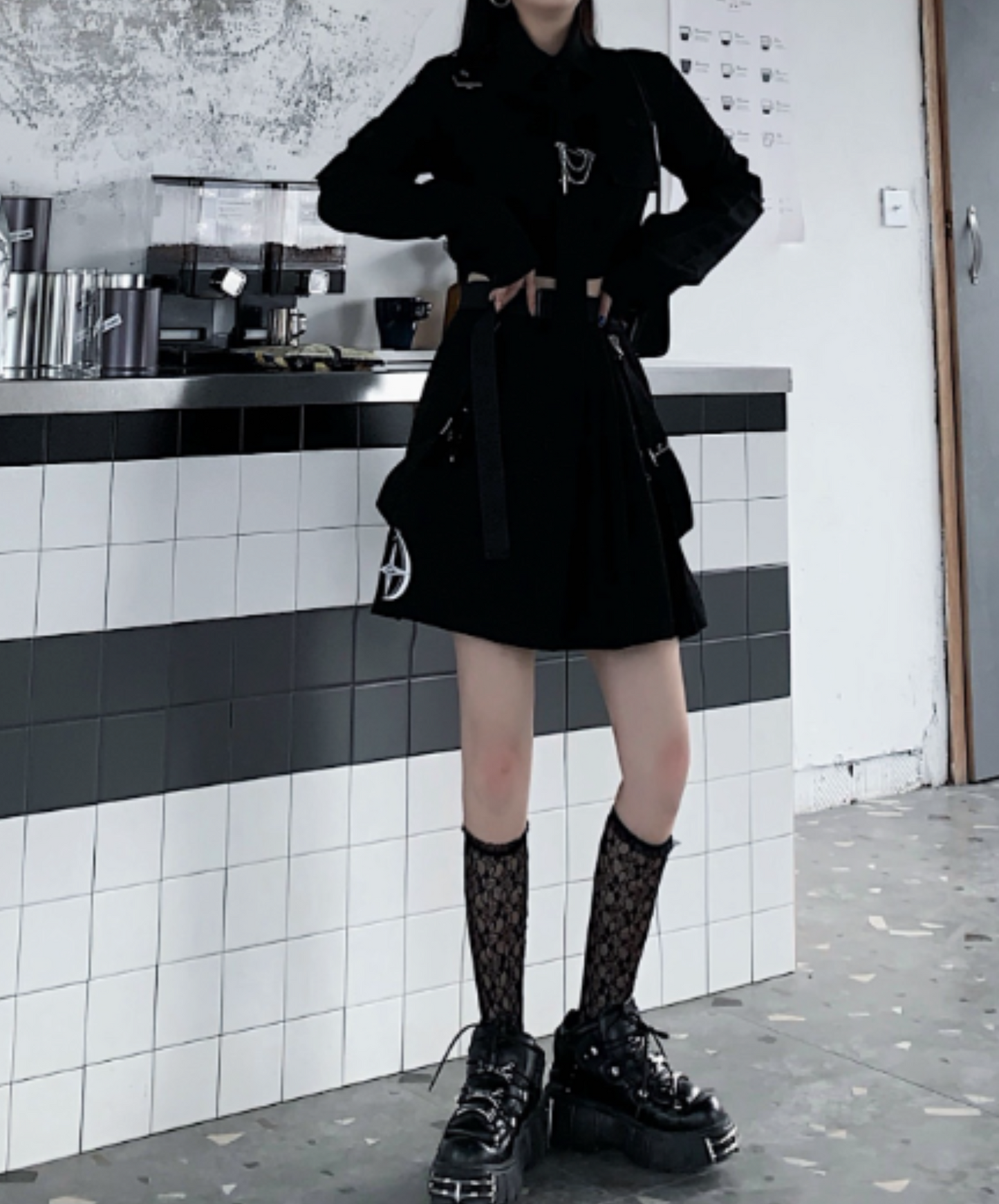 【style72】dark mode outfit set EN1981( shirt+ skirt set)