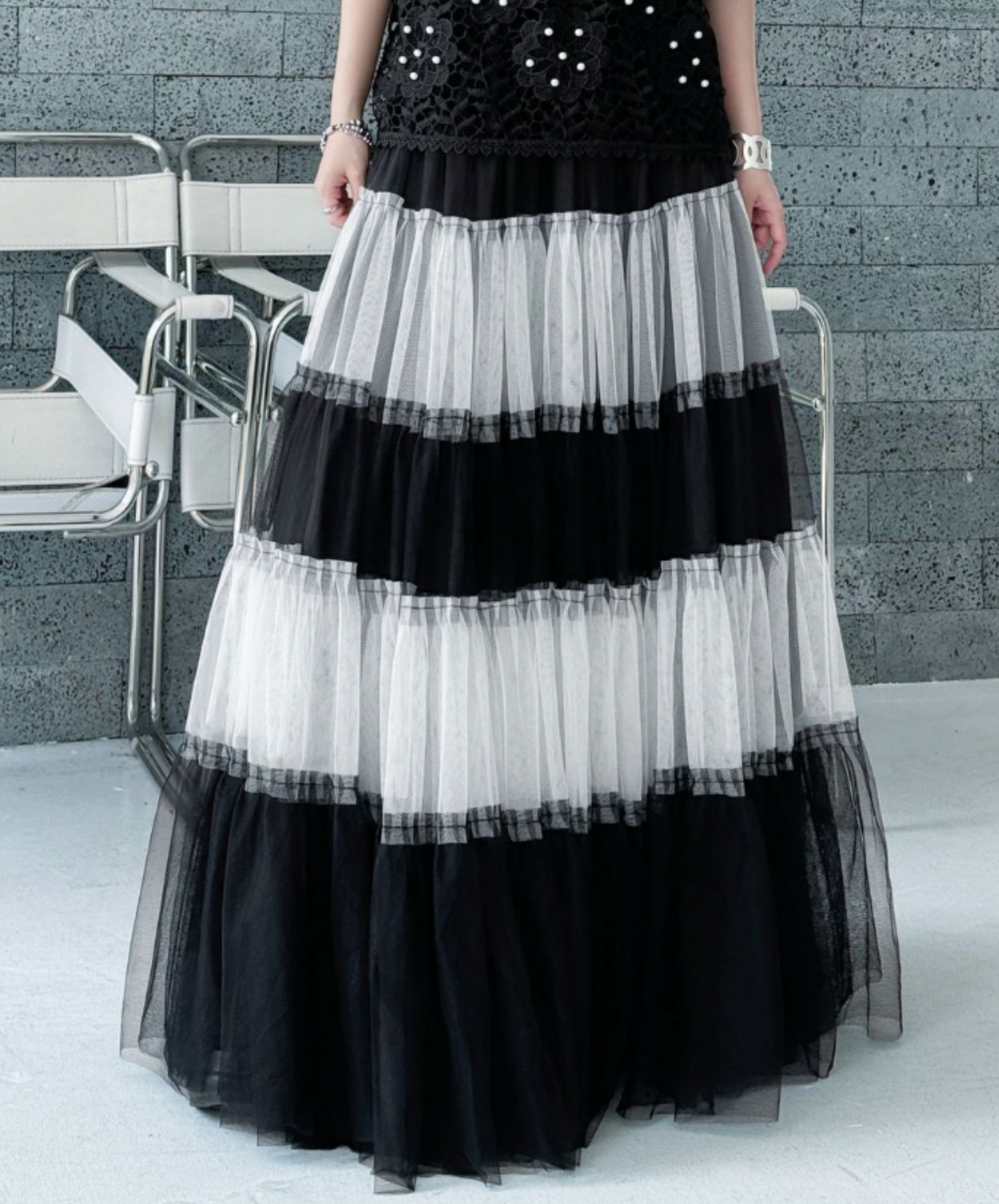 monotone border tulle skirt EN2282