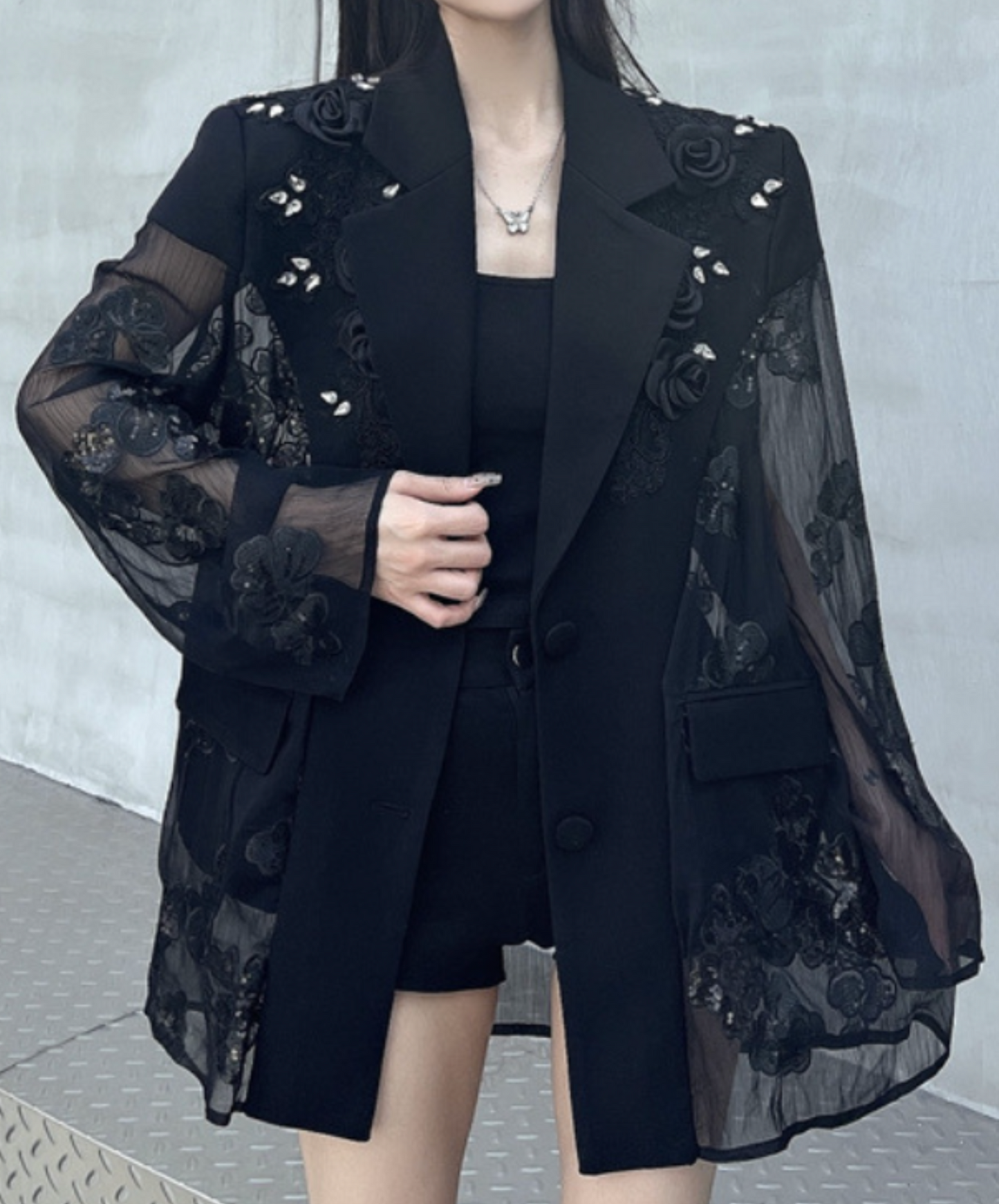 diamond embroidery flower stitch jacket EN2226