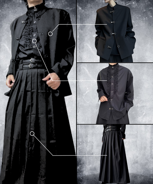 【style52】dark mode outfit set EN1849(jacket + shirt + skirt set)