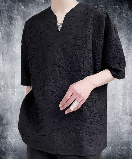 creased jacquard key neck t-shirt EN2253