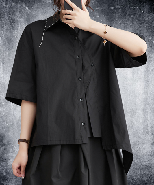 asymmetric stitch design short sleeves shirt EN2290