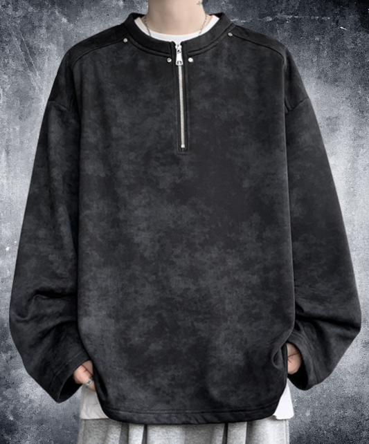 round neck zipper long t-shirt EN2380