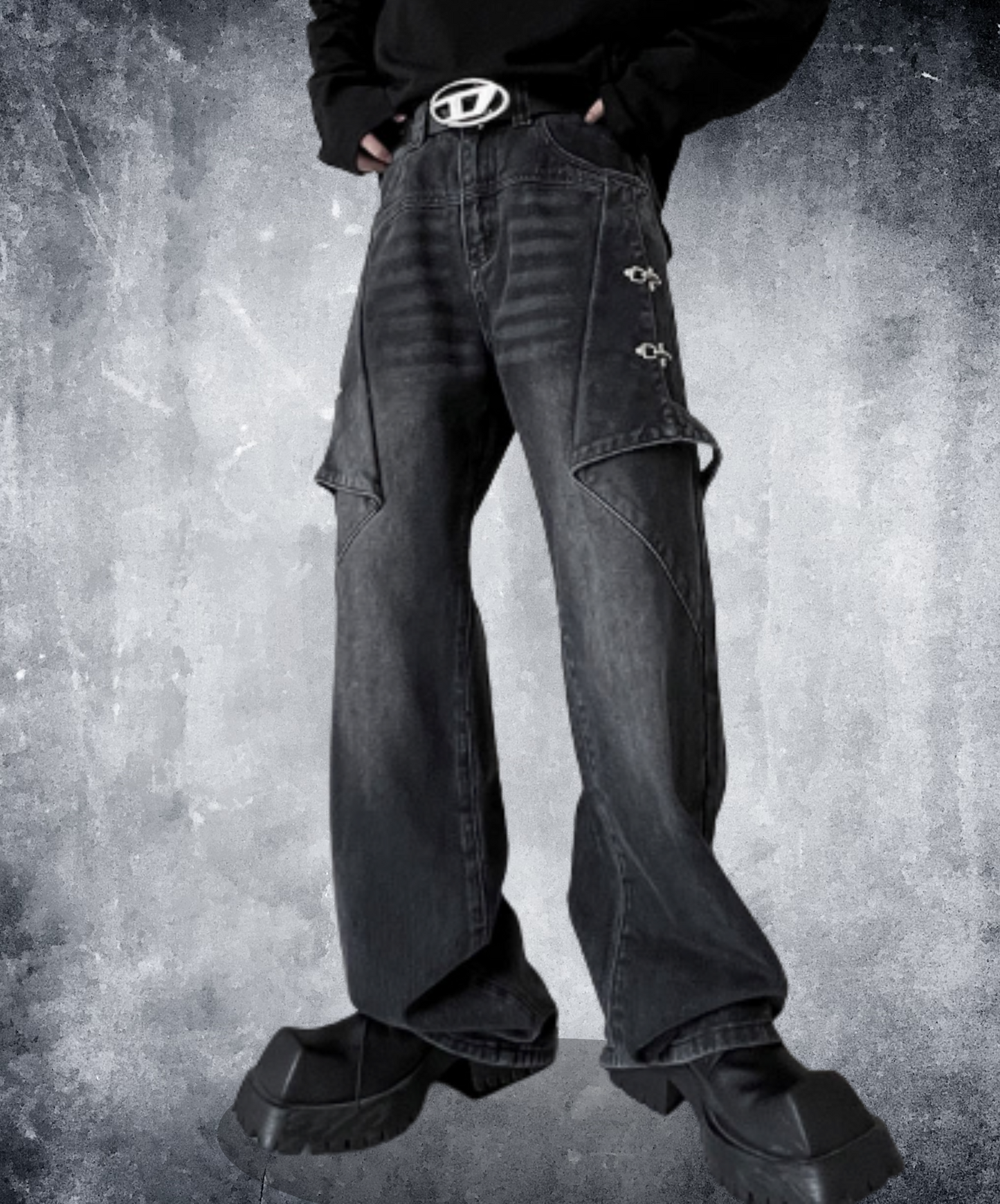 american retro distressed wash denim pants EN2118