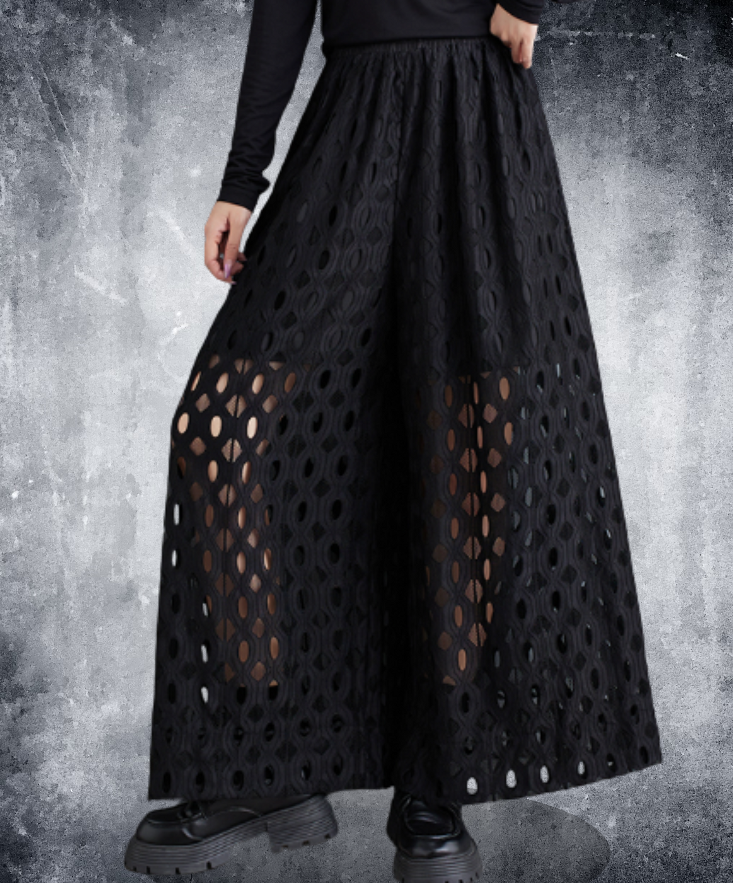 dark solid lace wide leg hakama pants EN2180