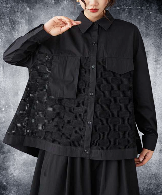 square watermark design sheer shirt EN2257