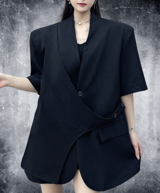 fake two-piece no-collar short sleeve jacket EN2231