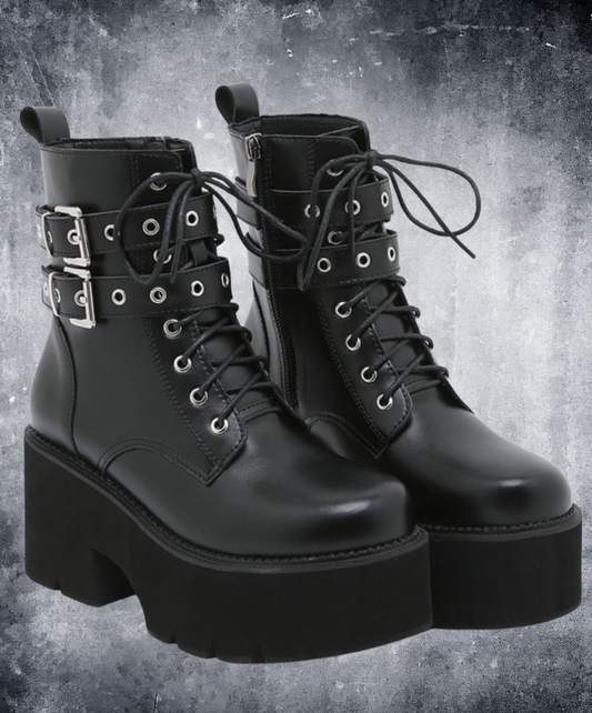 simple double belt design zip up boots EN2315