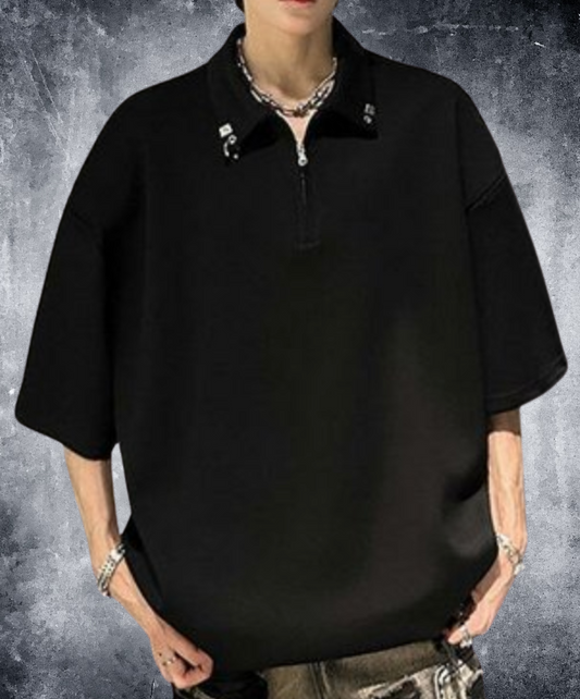 half zipper drop shoulder short sleeves shirt EN2248