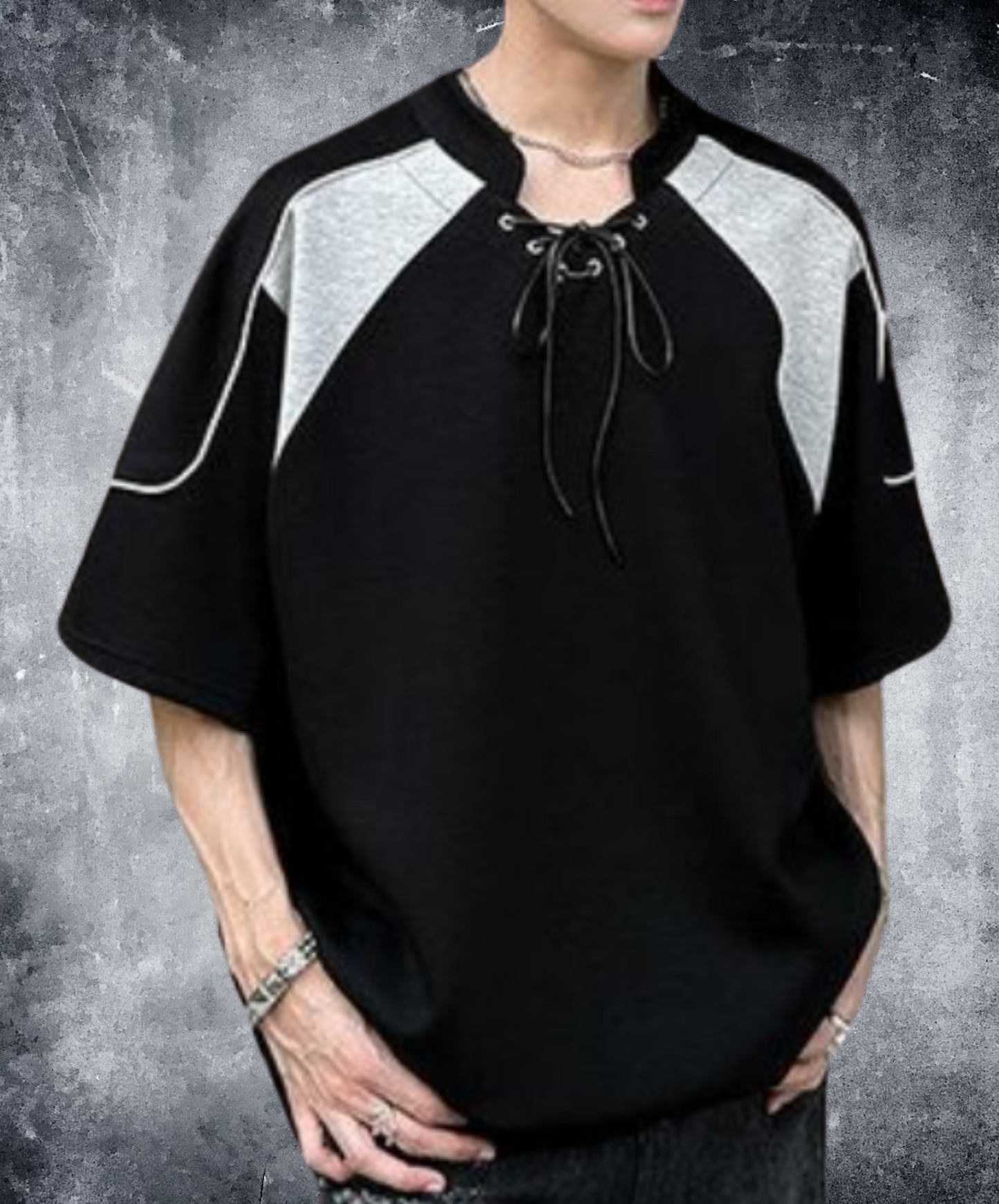 contrast stitched drawstring t-shirt EN2203