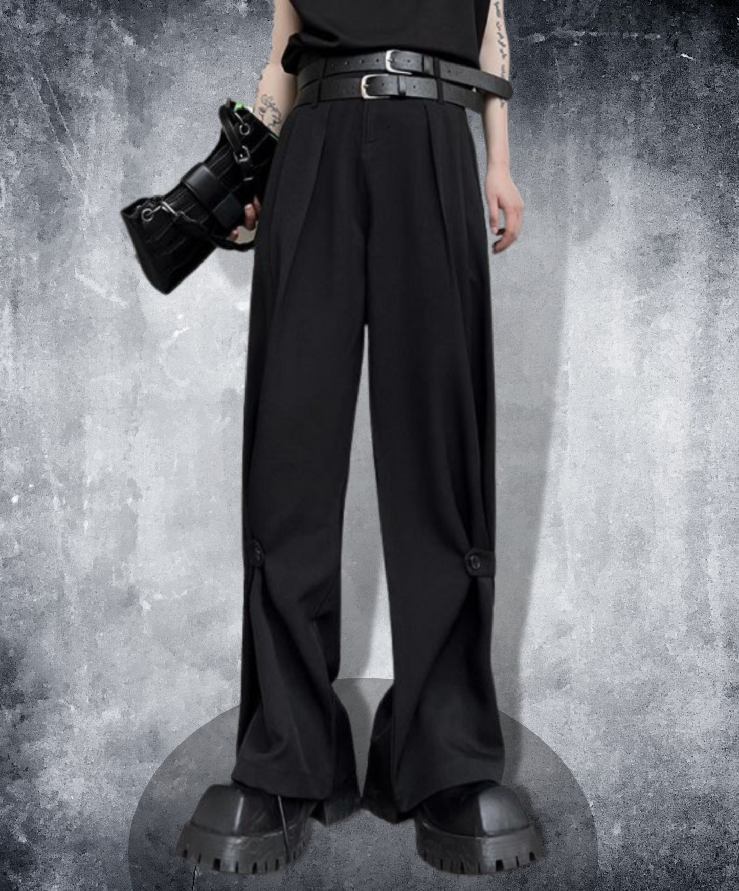 dark twin belt slacks pants EN977