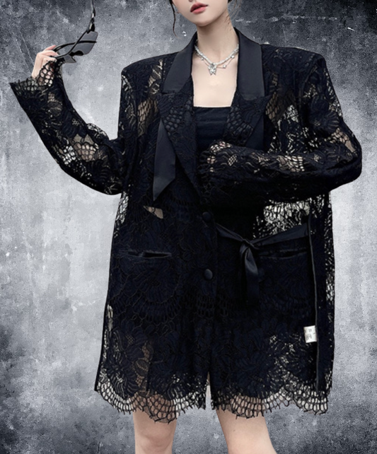 lace splicing ribbon jacket EN2328