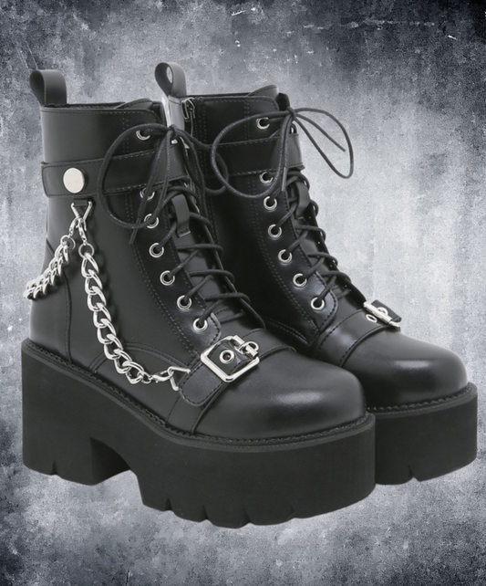 thick metal belt buckle zip up boots EN2216