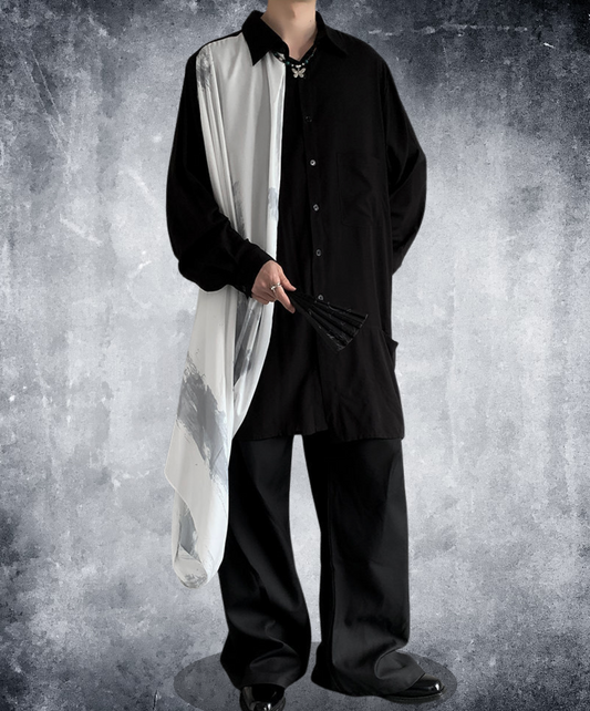 irregular white silk scarf long shirt EN2427