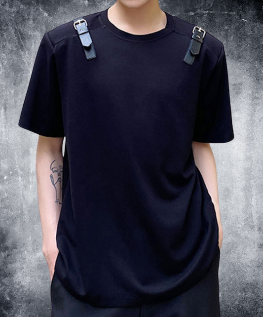 dark belt buckle decoration t-shirt EN2251