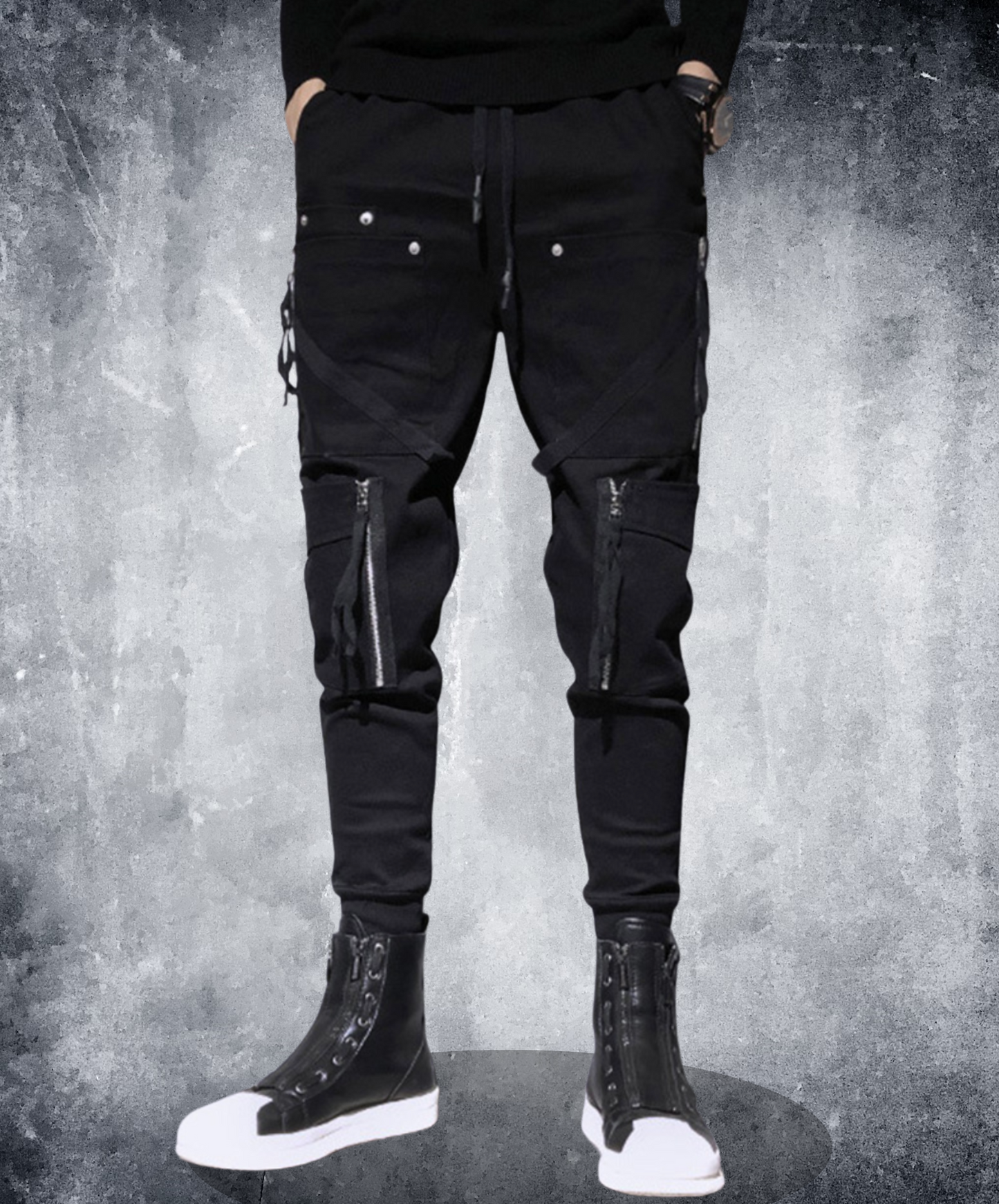dark fringe x zipper x rivet decoration cargo pants EN2201