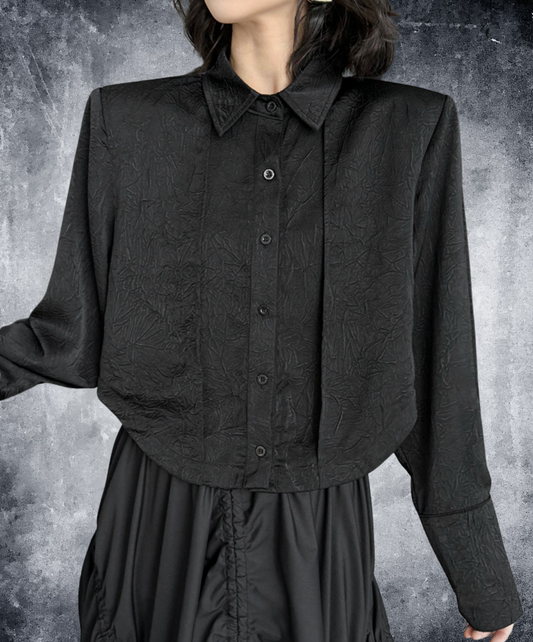 dark wrinkled cropped length shirt EN2319