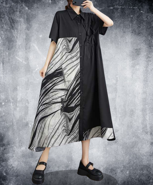 patchwork and ribbon design long shirt EN2241