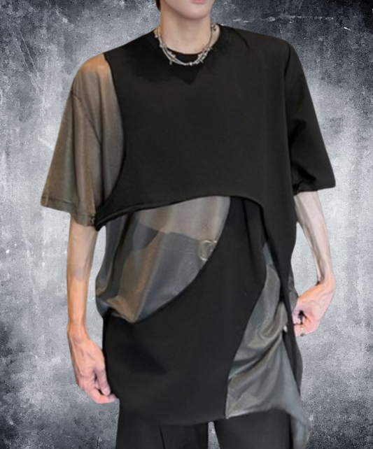 mixed material loose patchwork t-shirt EN2263