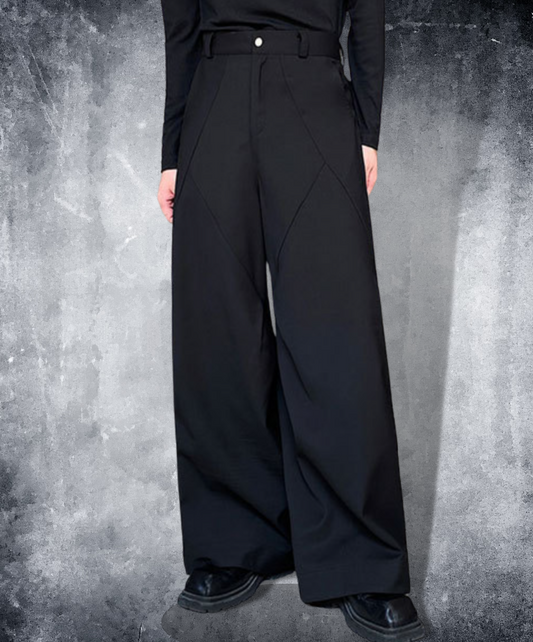 pleated stitch design straight wide pants EN1402