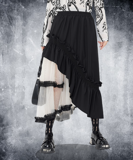 mixed material irregular design skirt EN2284