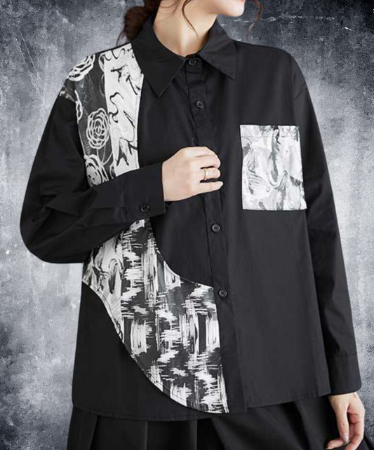 asymmetric splicing design shirt EN1652