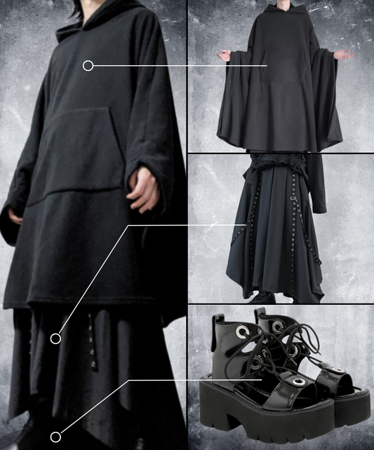 【style76】dark mode outfit set EN2262(hoodie + pants + sandals set)
