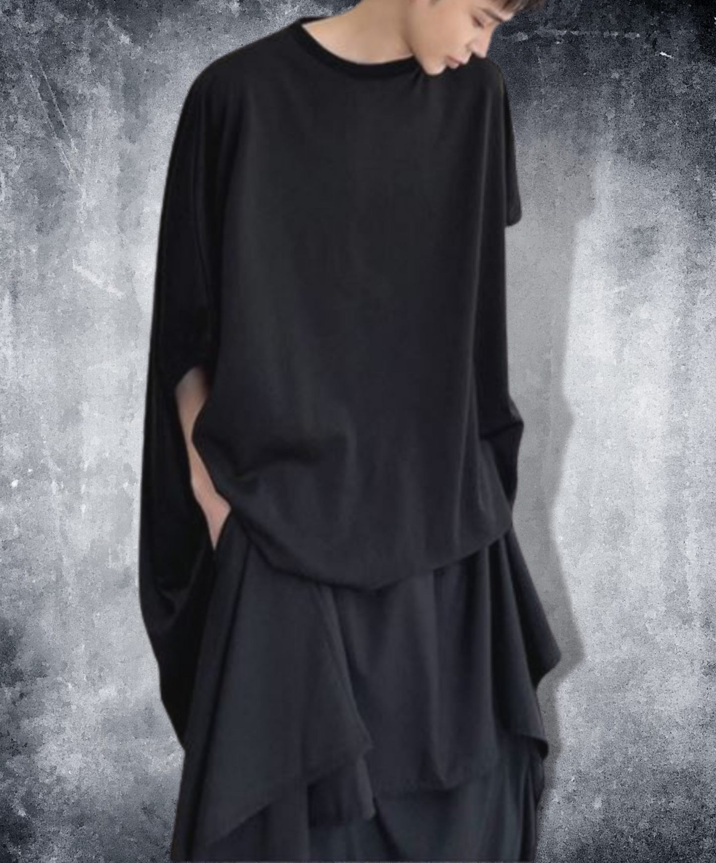 dark irregular hem short t-shirt EN861