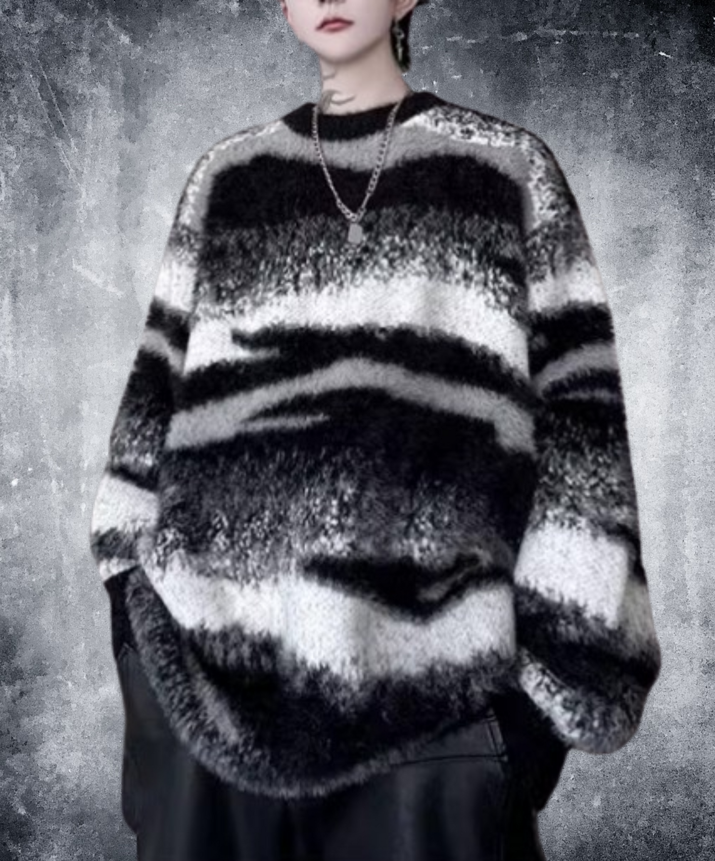 monotone irregular border sweater EN1870