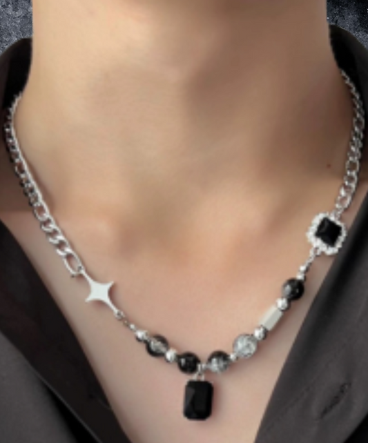 square black stone necklace EN1979