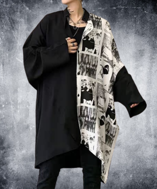 retro photo design asymmetric shirt EN2401