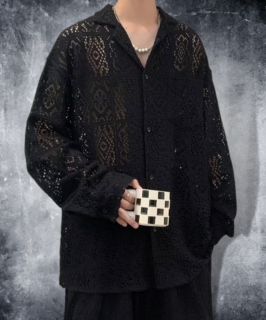 dark crochet lace shirt EN1053