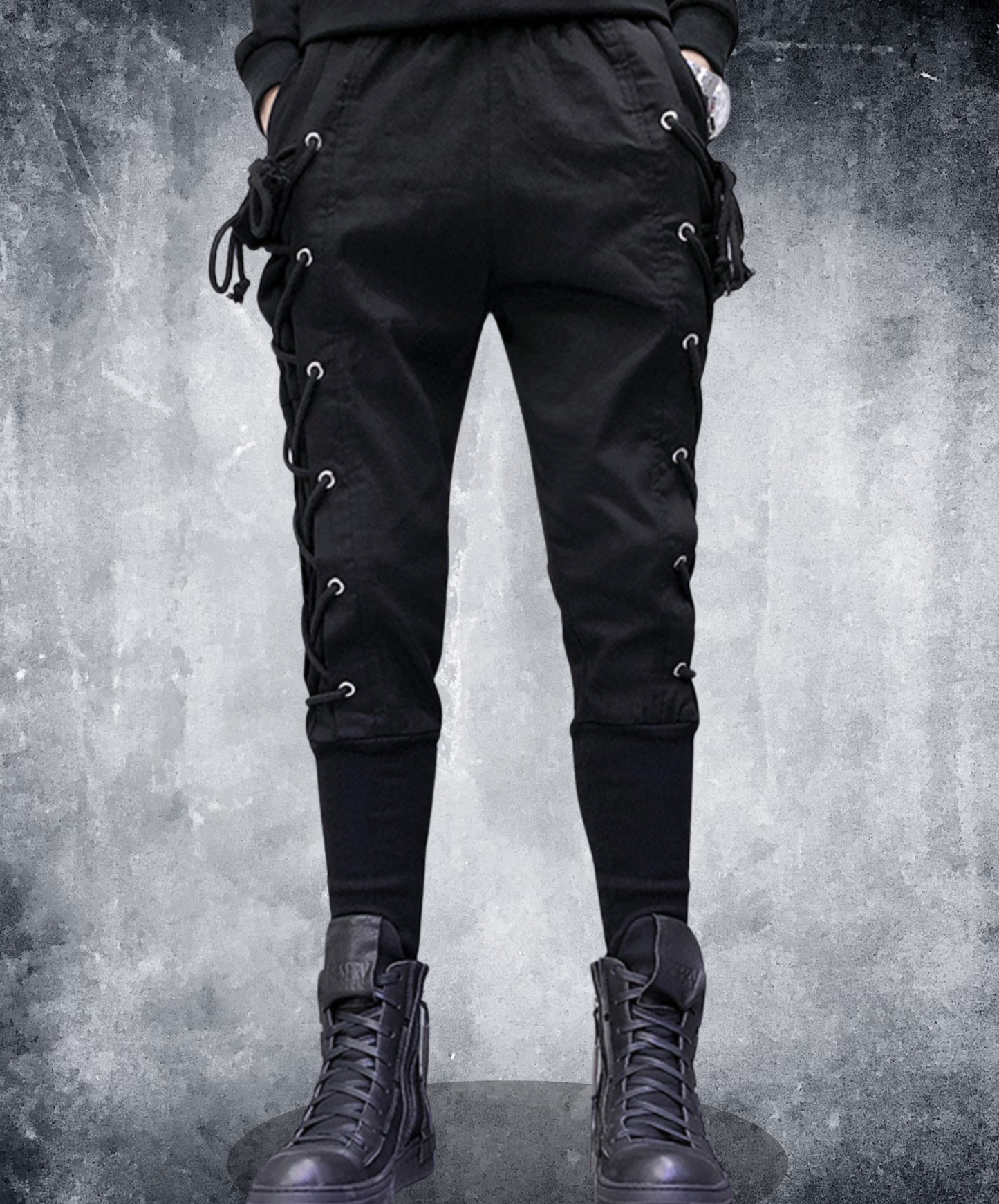 dark lace-up slim pants EN2198