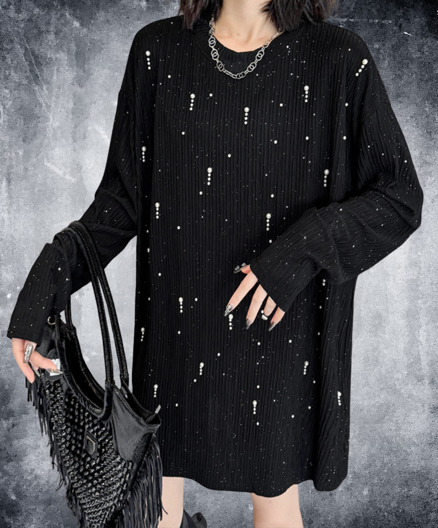 stardust motif bead embroidery long t-shirt EN2341