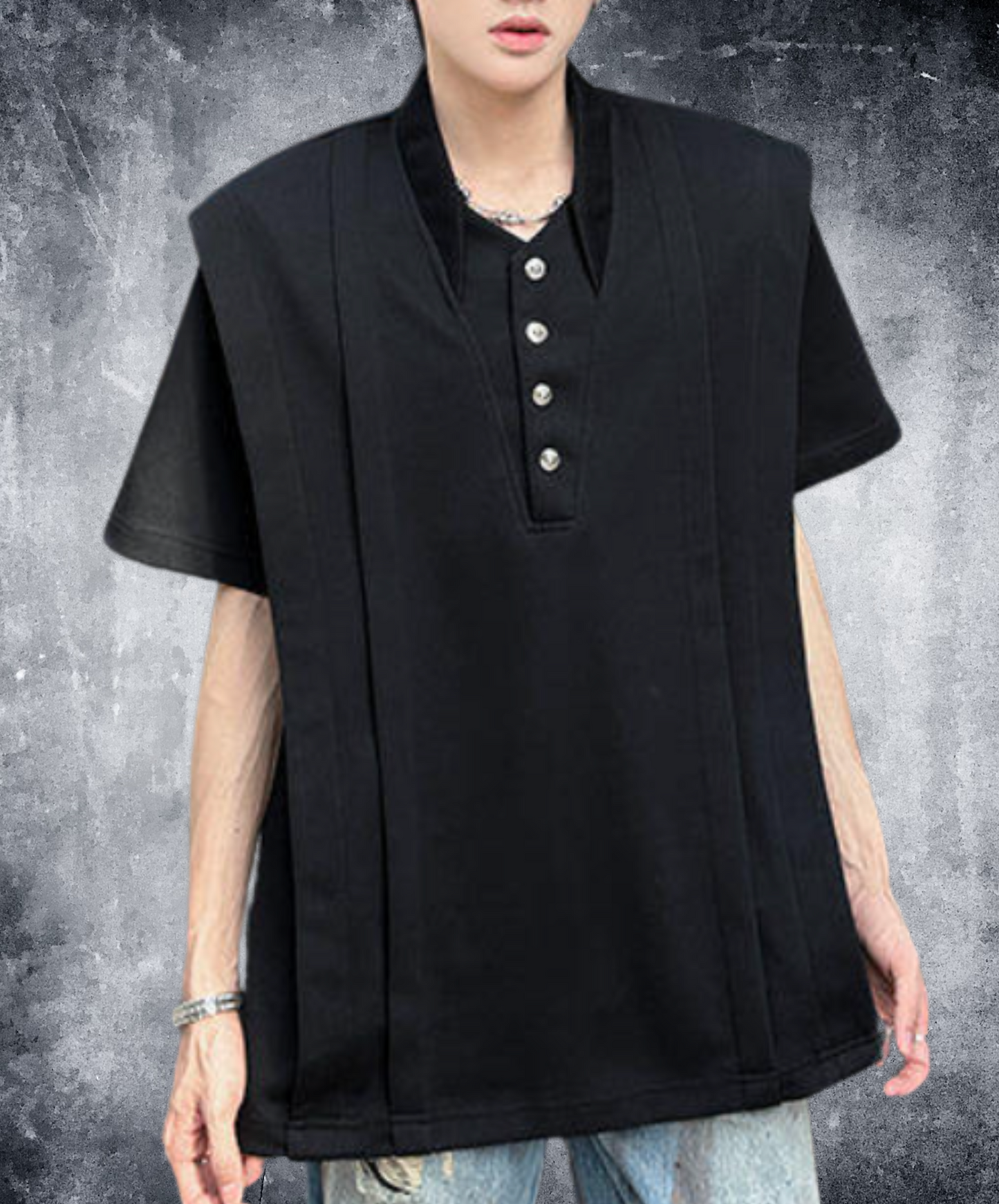 v-neck stand-up collar pleated t-shirt EN2189
