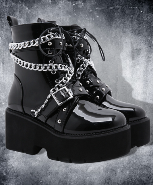 with wrapped chain decoration zip up boots EN1508