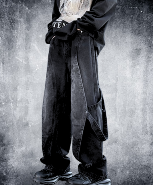 side belt decoration denim pants EN1874