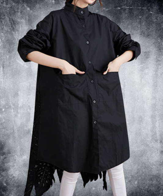 leaf motif lace fishtail long shirt EN2294