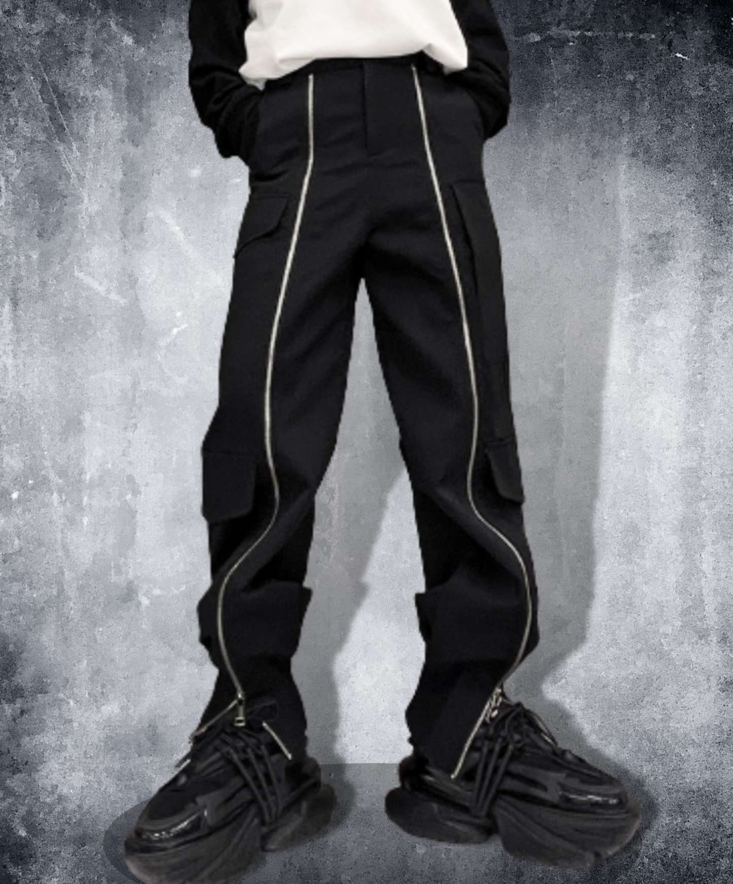 dark zip up cargo pants EN1351