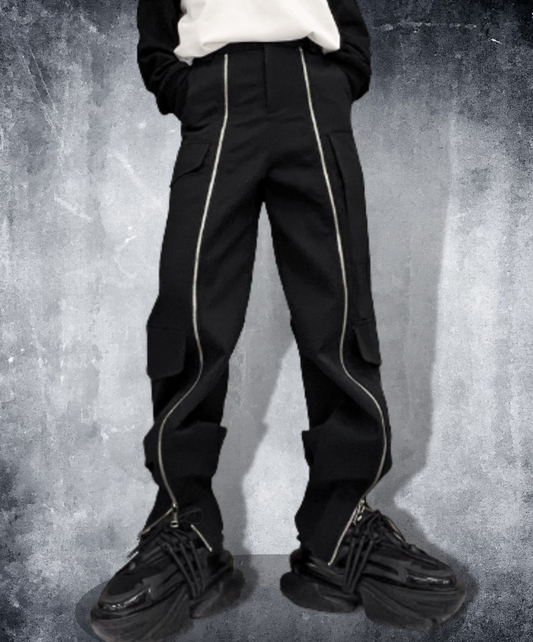 dark zip up cargo pants EN1351