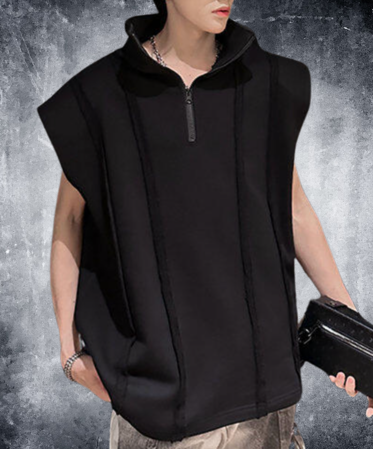 retro stripe half zip stand collar sleeveless shirt EN2193