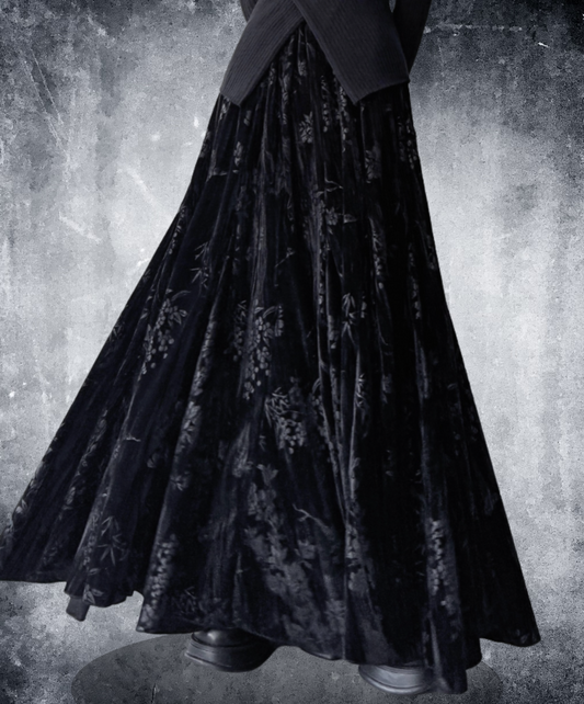 dark chinese style velvet print skirt EN2121