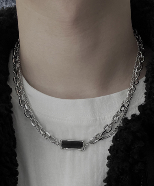 two-type chain black stone necklace EN2390
